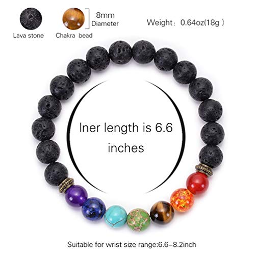GelConnie Lava Rock Chakra Bracelet 7 Chakra 8mm Natural Stone Healing Bracelet Stress Relief Yoga Beads Anxiety Bracelet Aromatherapy Essential Oil Diffuser Bracelet Bangle