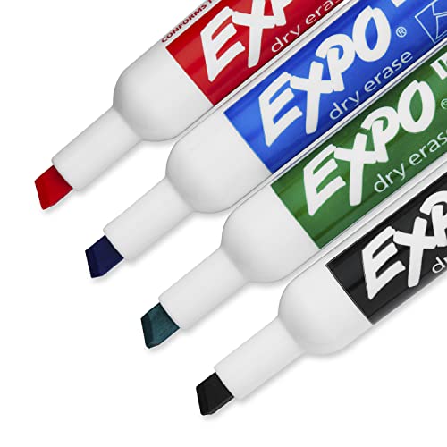 Expo Low Odor Dry Erase Marker Set with White Board Eraser and Cleaner | Chisel Tip Dry Erase Markers | Assorted Colors, 6-Piece Set with Whiteboard Cleaner
