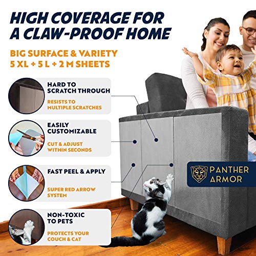 Panther Armor Cat Scratch Deterrent Tape  12-Pack Double Sided Anti Scratching Sticky Tape  5-Pack XL 16L 12W + 5-Pack Large 17L 10W + 2-Pack M 17L 6W Furniture Protectors  Training Tape