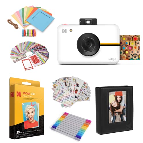 Zink Kodak Step Camera |Digital Instant Camera with 10MP Image Sensor, Zero Ink Technology (White) Gift Bundle