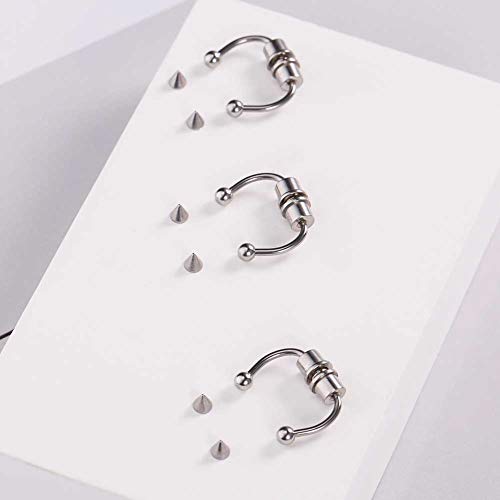 Magnetic Septum Fakes Nose Rings Horseshoe Nose Rings Hoops 316L Stainless Steel Reusable Nose Cuff Non Piercing For Women Men Steel 3 Pcs,With Replace Spikes