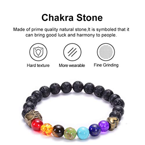GelConnie Lava Rock Chakra Bracelet 7 Chakra 8mm Natural Stone Healing Bracelet Stress Relief Yoga Beads Anxiety Bracelet Aromatherapy Essential Oil Diffuser Bracelet Bangle
