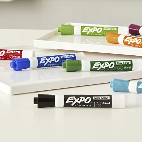 Expo Low Odor Dry Erase Marker Set with White Board Eraser and Cleaner | Chisel Tip Dry Erase Markers | Assorted Colors, 6-Piece Set with Whiteboard Cleaner