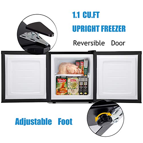 Antarctic Star Compact Chest Upright Freezer Single Door Reversible Stainless Steel Door, Compact Adjustable Removable Shelves for Home Office, 1.1 cu.White