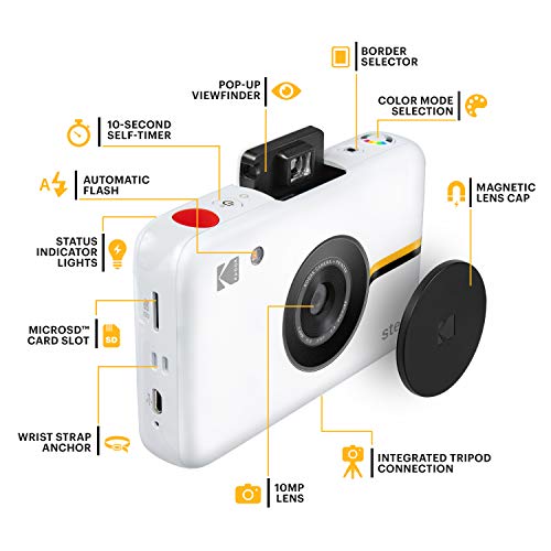 Zink Kodak Step Camera |Digital Instant Camera with 10MP Image Sensor, Zero Ink Technology (White) Gift Bundle