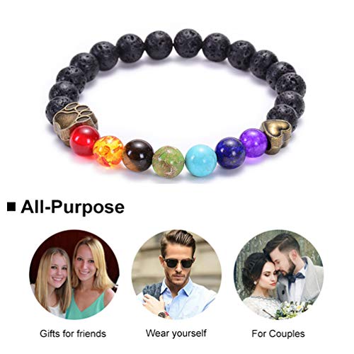 GelConnie Lava Rock Chakra Bracelet 7 Chakra 8mm Natural Stone Healing Bracelet Stress Relief Yoga Beads Anxiety Bracelet Aromatherapy Essential Oil Diffuser Bracelet Bangle