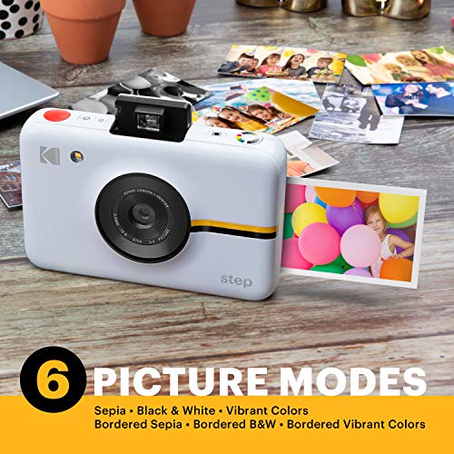 Zink Kodak Step Camera |Digital Instant Camera with 10MP Image Sensor, Zero Ink Technology (White) Gift Bundle