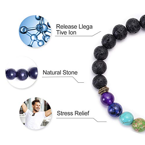 GelConnie Lava Rock Chakra Bracelet 7 Chakra 8mm Natural Stone Healing Bracelet Stress Relief Yoga Beads Anxiety Bracelet Aromatherapy Essential Oil Diffuser Bracelet Bangle