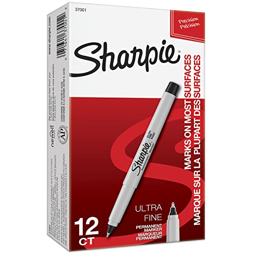 Sharpie Permanent Markers, Ultra Fine Point, Black, 12 Count