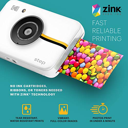 Zink Kodak Step Camera |Digital Instant Camera with 10MP Image Sensor, Zero Ink Technology (White) Gift Bundle