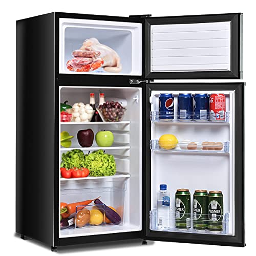 Compact Refrigerator, Safeplus 3.4 cu ft. Unit Cold-rolled Sheet Mini Refrigerator with freezer, Dorm fridge with Adjustable Removable Shelves (Black)