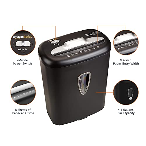 Amazon Basics 8-Sheet Cross Cut Paper Shredder and Credit Card Shredder with 4.1 Gallon Bin