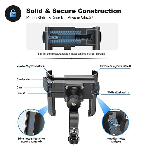 visnfa Upgraded Bike Phone Mount Anti Shake and Stable 360Â° Rotation Adjustable Universal Bike Accessories/Bike Phone Holder for Any Smartphones GPS Other Devices Between 3.5 and 7.0 inches