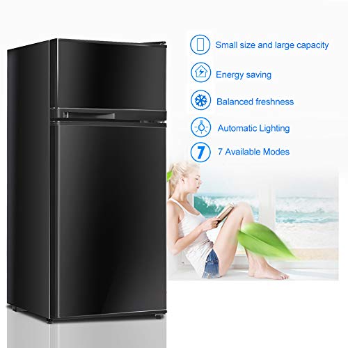 Compact Refrigerator, Safeplus 3.4 cu ft. Unit Cold-rolled Sheet Mini Refrigerator with freezer, Dorm fridge with Adjustable Removable Shelves (Black)