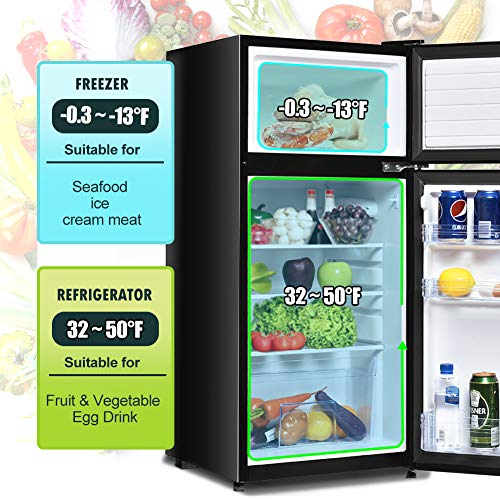 Compact Refrigerator, Safeplus 3.4 cu ft. Unit Cold-rolled Sheet Mini Refrigerator with freezer, Dorm fridge with Adjustable Removable Shelves (Black)