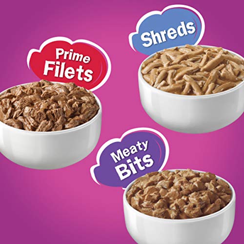 Purina Friskies Gravy Wet Cat Food Variety Pack, Poultry Shreds, Meaty Bits & Prime Filets - Cans of 5.5 oz. each, (Pack of 32)