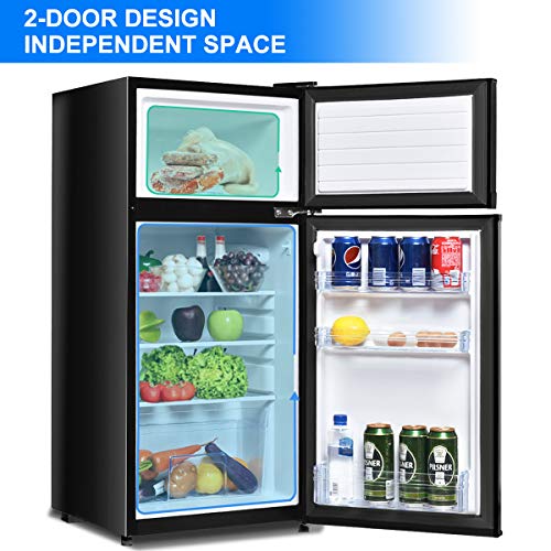 Compact Refrigerator, Safeplus 3.4 cu ft. Unit Cold-rolled Sheet Mini Refrigerator with freezer, Dorm fridge with Adjustable Removable Shelves (Black)