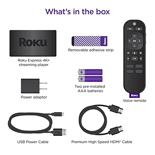 Roku Express 4K+ | Streaming Media Player HD/4K/HDR with Smooth Wireless Streaming and Roku Voice Remote with TV Controls, Includes Premium HDMIÂ® Cable