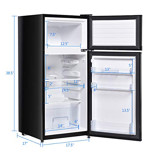 Compact Refrigerator, Safeplus 3.4 cu ft. Unit Cold-rolled Sheet Mini Refrigerator with freezer, Dorm fridge with Adjustable Removable Shelves (Black)