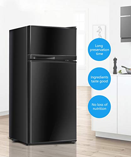 Compact Refrigerator, Safeplus 3.4 cu ft. Unit Cold-rolled Sheet Mini Refrigerator with freezer, Dorm fridge with Adjustable Removable Shelves (Black)