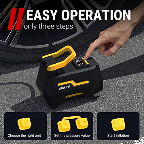 VacLife Tire Inflator for Home (110V) and Car (12V), AC/DC Portable Air Compressor for Car Tires, Bicycles and Other Inflatables, Digital Air Pump with LED Light & Long Power Cords (VL708)
