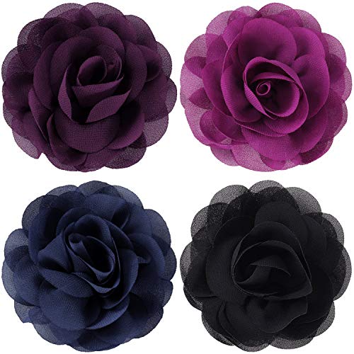 WILLBOND 4 Pieces Dog Collar Flowers Multicolored Pet Flower Bow Tie Dog Charms Flower Set for Puppy Dog Collar Cat Grooming Accessories (Black, Blue Black, Dark Purple, Black Purple)