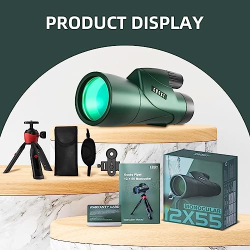 Gosky 12x55 High Definition Monocular Telescope and Quick Smartphone Holder - 2019 Newest Waterproof Monocular -BAK4 Prism for Wildlife Bird Watching Hunting Camping Travelling Wildlife Secenery