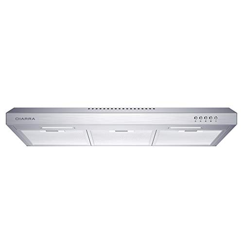 CIARRA CAS75918A 200 CFM Under Cabinet Range Hood, 30 inch Stove Hood in Stainless Steel, Kitchen Vent Hood with 3 Speed Exhaust Fan, Reusable Filters, Ducted/Ductless Convertible Duct, Push Button