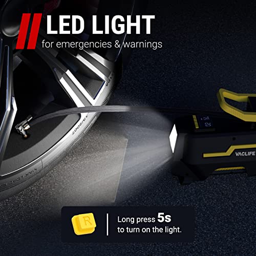 VacLife Tire Inflator for Home (110V) and Car (12V), AC/DC Portable Air Compressor for Car Tires, Bicycles and Other Inflatables, Digital Air Pump with LED Light & Long Power Cords (VL708)