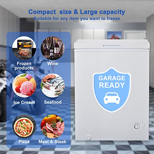 SMETA 3.4 cu ft Chest Freezer with Removable Baskets Free-Standing Top Open Door Deep Freezer, White