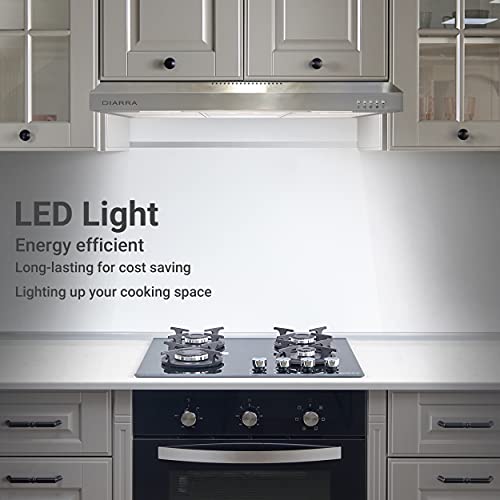 CIARRA CAS75918A 200 CFM Under Cabinet Range Hood, 30 inch Stove Hood in Stainless Steel, Kitchen Vent Hood with 3 Speed Exhaust Fan, Reusable Filters, Ducted/Ductless Convertible Duct, Push Button