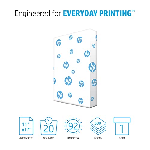 HP Printer Paper 11x17 paper Office 20 lb 1 Ream 500 Sheets 92 Bright Made in USA FSC Certified Copy Paper HP Compatible 172000R