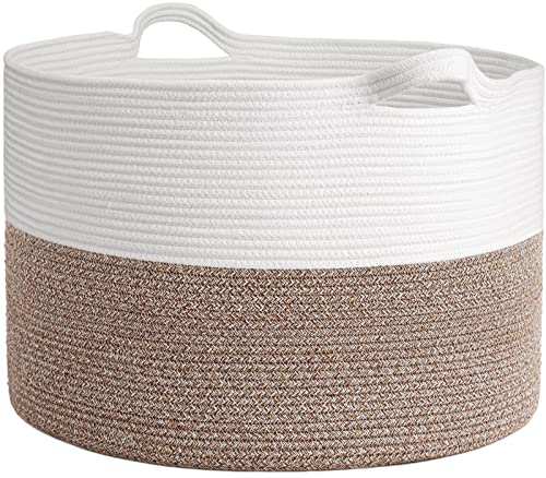 INDRESSME XXXLarge Cotton Rope Basket 21.7" x 21.7" x 13.8" Woven Baby Laundry Basket for Blankets Toys Storage Basket with Handle Comforter Cushions Storage Bins Thread Laundry Hamper