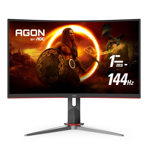 AOC CQ27G2 27" Super Curved Frameless Gaming Monitor QHD 2K, 1500R Curved VA, 1ms, 144Hz, FreeSync, Height adjustable, 3-Year Zero Dead Pixel Guarantee