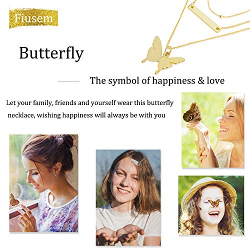 Fiusem Gold Layered Butterfly Necklaces for Women, Dainty 14K Gold Choker Necklaces and Tiny Butterfly Pendant Necklace, Chain Necklaces for Teen Girls 14â, 16â, 18â
