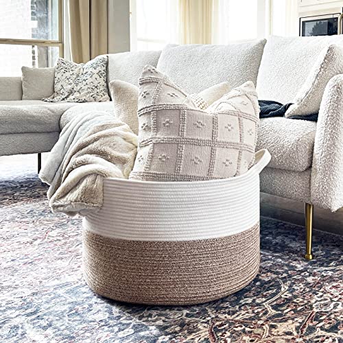 INDRESSME XXXLarge Cotton Rope Basket 21.7" x 21.7" x 13.8" Woven Baby Laundry Basket for Blankets Toys Storage Basket with Handle Comforter Cushions Storage Bins Thread Laundry Hamper