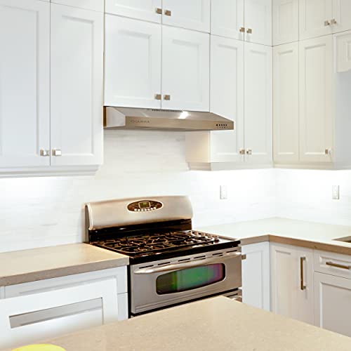 CIARRA CAS75918A 200 CFM Under Cabinet Range Hood, 30 inch Stove Hood in Stainless Steel, Kitchen Vent Hood with 3 Speed Exhaust Fan, Reusable Filters, Ducted/Ductless Convertible Duct, Push Button