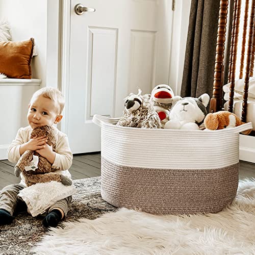 INDRESSME XXXLarge Cotton Rope Basket 21.7" x 21.7" x 13.8" Woven Baby Laundry Basket for Blankets Toys Storage Basket with Handle Comforter Cushions Storage Bins Thread Laundry Hamper