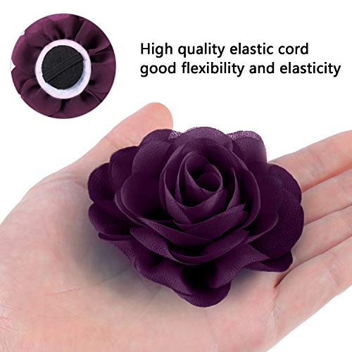 WILLBOND 4 Pieces Dog Collar Flowers Multicolored Pet Flower Bow Tie Dog Charms Flower Set for Puppy Dog Collar Cat Grooming Accessories (Black, Blue Black, Dark Purple, Black Purple)