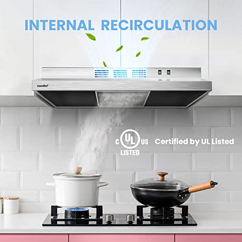 Comfee F13 Range Hood 30 inch Ducted Ductless Vent Hood Durable Stainless Steel Kitchen Hood for Under Cabinet with 2 Reusable Filter, 200 CFM, 2 Speed Exhaust Fan