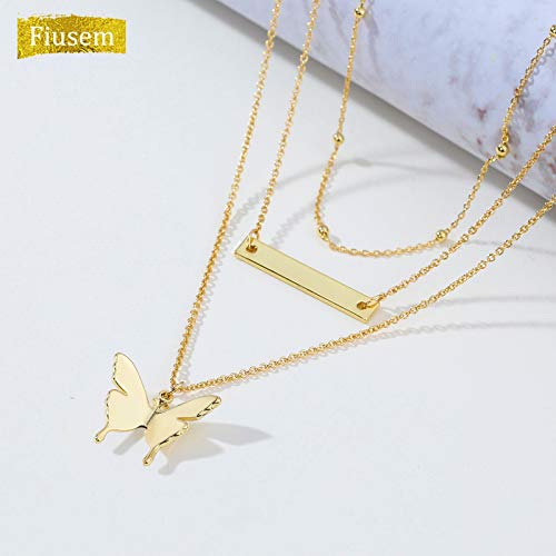 Fiusem Gold Layered Butterfly Necklaces for Women, Dainty 14K Gold Choker Necklaces and Tiny Butterfly Pendant Necklace, Chain Necklaces for Teen Girls 14â, 16â, 18â