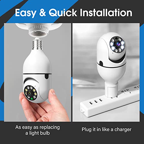 Wireless Light Bulb Camera, 360Â°Panoramic Surveillance Cam, 2.4GHz WiFi Smart 1080P Outdoor Security Camera with Motion Detection Alarm Night Vision Two-Way-Talk Phone Remote View Indoor E27