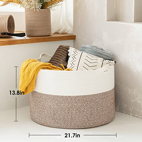 INDRESSME XXXLarge Cotton Rope Basket 21.7" x 21.7" x 13.8" Woven Baby Laundry Basket for Blankets Toys Storage Basket with Handle Comforter Cushions Storage Bins Thread Laundry Hamper