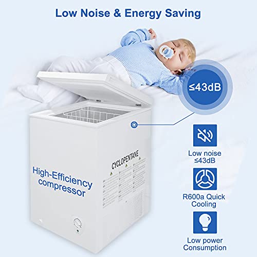 SMETA 3.4 cu ft Chest Freezer with Removable Baskets Free-Standing Top Open Door Deep Freezer, White