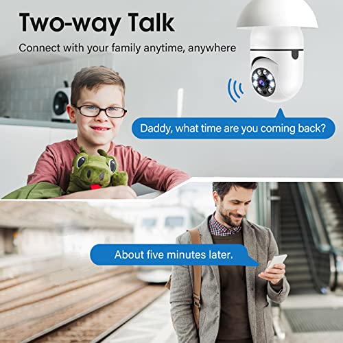 Wireless Light Bulb Camera, 360Â°Panoramic Surveillance Cam, 2.4GHz WiFi Smart 1080P Outdoor Security Camera with Motion Detection Alarm Night Vision Two-Way-Talk Phone Remote View Indoor E27