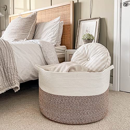 INDRESSME XXXLarge Cotton Rope Basket 21.7" x 21.7" x 13.8" Woven Baby Laundry Basket for Blankets Toys Storage Basket with Handle Comforter Cushions Storage Bins Thread Laundry Hamper
