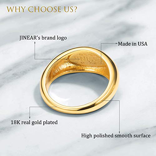 JINEAR 14k Gold Plated Chunky Thick Dome Gold Rings Wedding Band Statement Rings High Polish Lightweight Comfort Fit Size 5-9