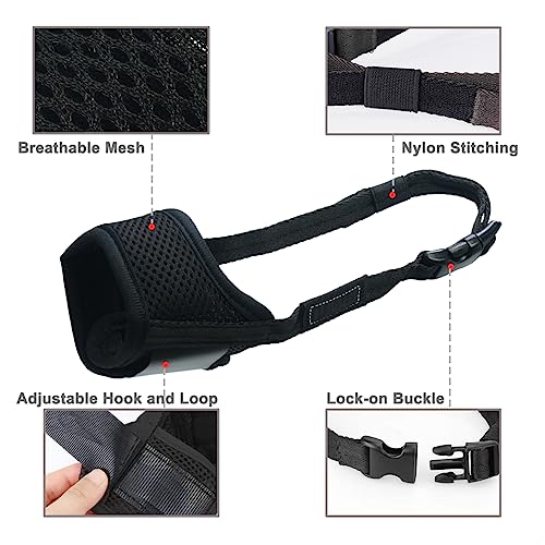 Dog Muzzle Anti Biting Barking and Chewing, with Comfortable Mesh Soft Fabric and Adjustable Strap, Suitable for Small, Medium and Large Dogs (XS, Black)