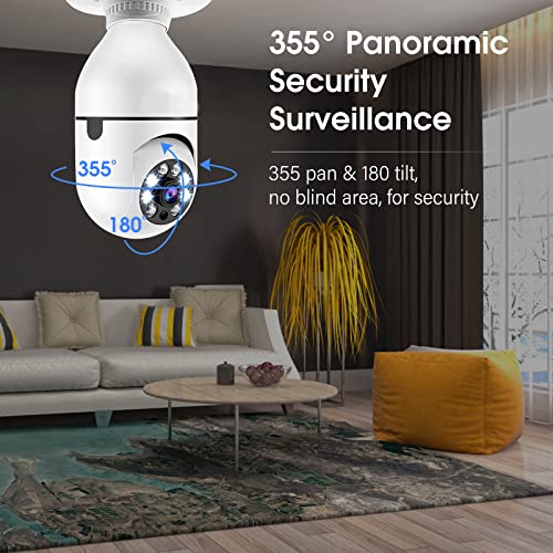 Wireless Light Bulb Camera, 360Â°Panoramic Surveillance Cam, 2.4GHz WiFi Smart 1080P Outdoor Security Camera with Motion Detection Alarm Night Vision Two-Way-Talk Phone Remote View Indoor E27
