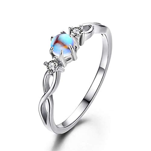 Cuoka Moonstone Ring 925 Sterling Silver Rainbow Moonstone Infinity Ring for Women Promise Rings Moonstone Jewellery Gifts for Engagement Anniversary Wedding Ring (A-Silver, 7)